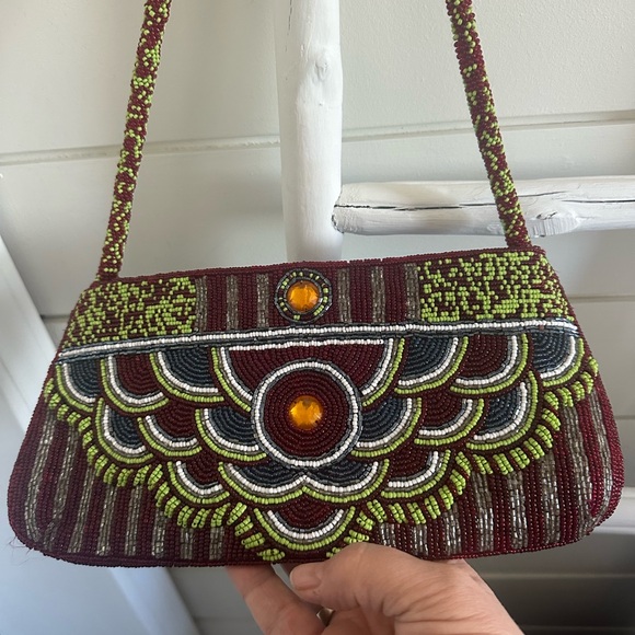 Elegant Multicolor Beaded Women's Bag burgundy, blue green yellow - Picture 3 of 9